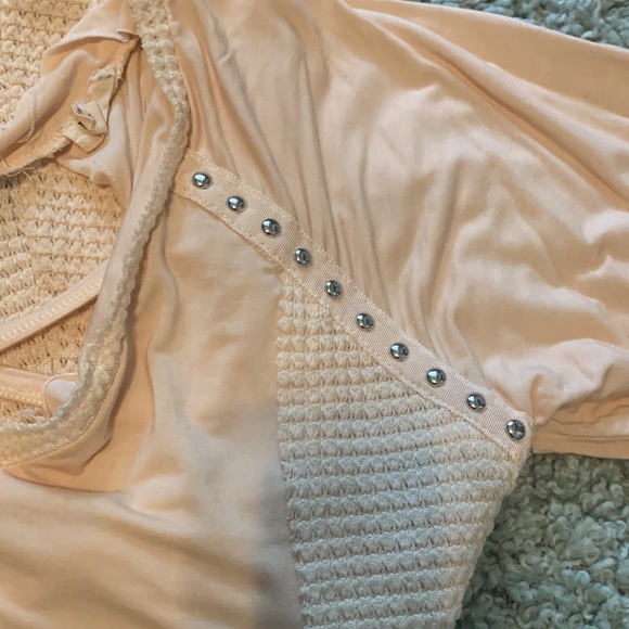 POL Studded Strappy Back V-Neck Waffle Mixed Knit Top - Shell Coral - Picture 6 of 6